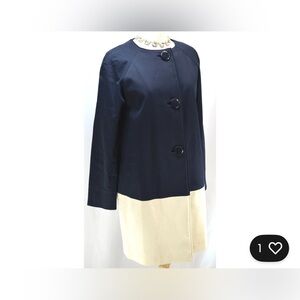 Kate Spade Kate New York Richie Coat Trench Jacket XS Navy Ivory Color Block